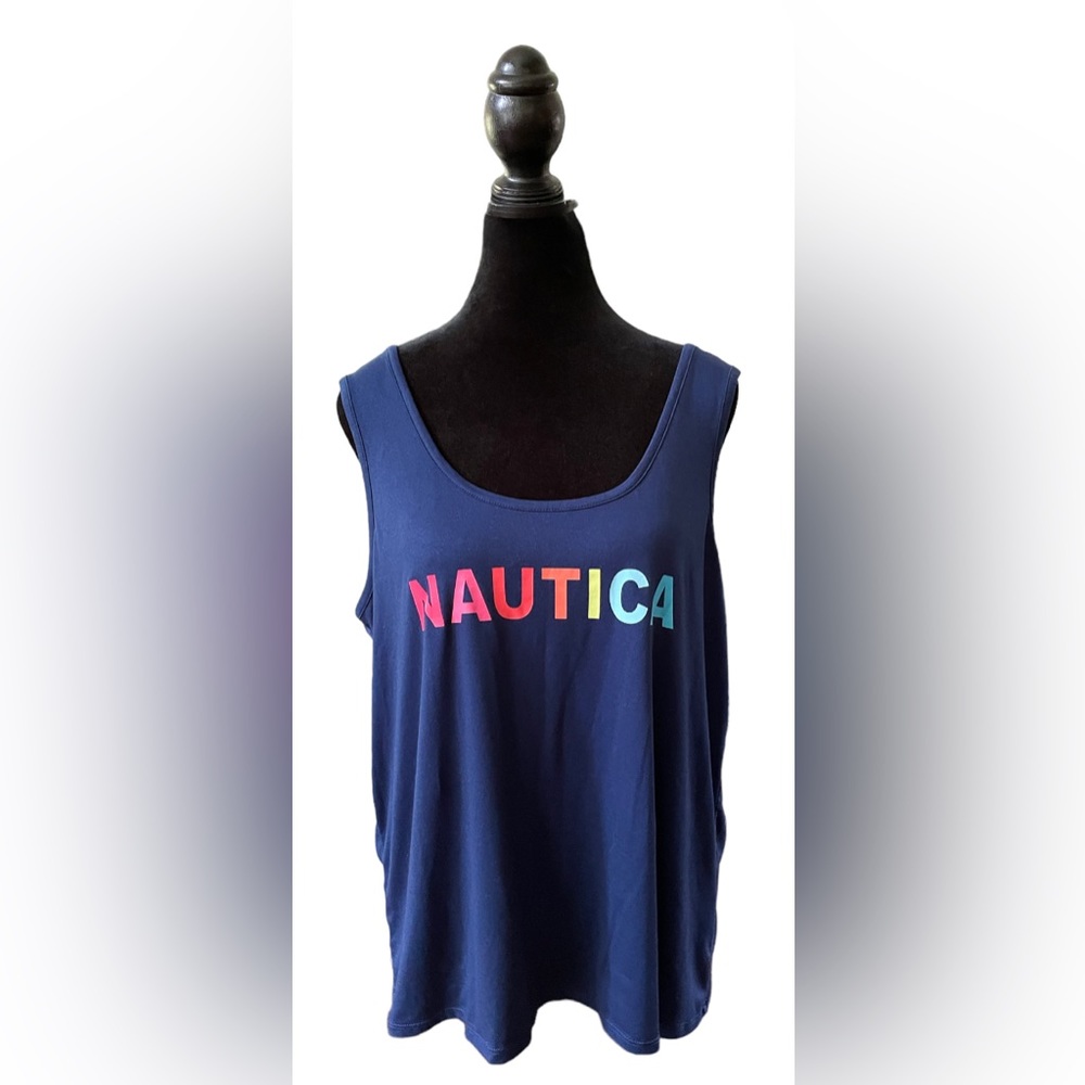 NAUTICA: Blue Tank Top with Colorful Logo